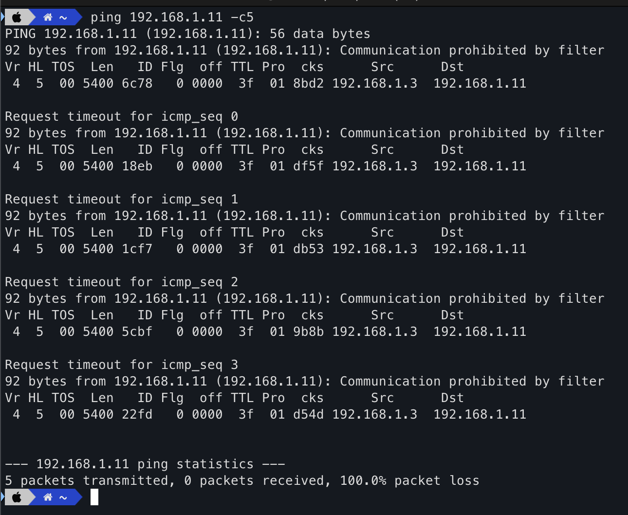 Kondisi server setelah ICMP Request diblokir